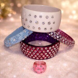 Vintage Lucite Rhinestone Bangle Bracelets Set w/ Matching Ring
